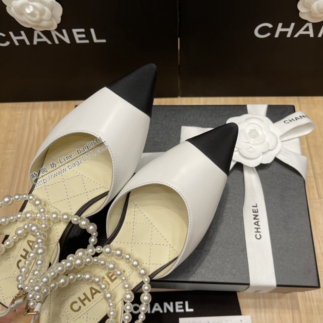 chanel2022最新爆款珍珠涼鞋 香奈兒尖頭平跟涼鞋 dx3352
